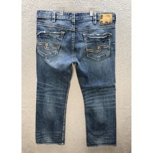 Silver Jeans Mens 38x32 Blue Denim Zac Relaxed Straight Thick Stitch Rockabilly